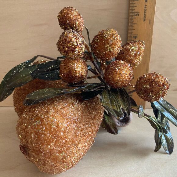 Christmas Ornament Bronze Gold Sparkly Pear Sparkles Beads Fruit Cluster - Picture 4 of 10